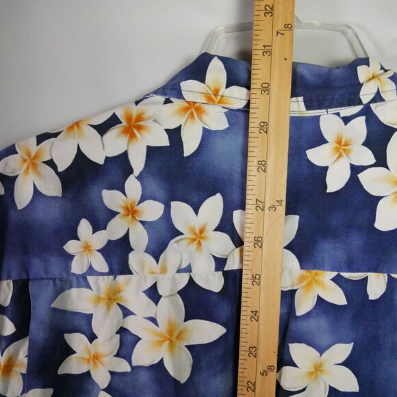 Royal Creations Mens SIze XL Hawaiian Shirt Blue Plumeria Floral Button Up VTG - Picture 9 of 11